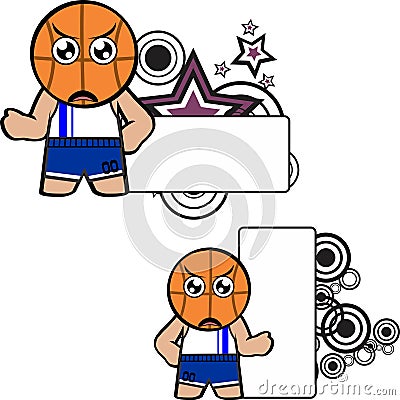 Grumpy funny basketball ball head kid cartoon expression Vector Illustration