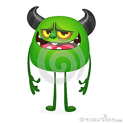 Grumpy funny cartoon troll illustration. Halloween design Vector Illustration
