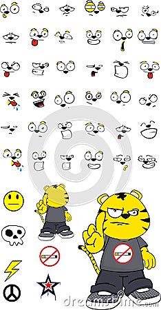 Grumpy kid tiger cartoon expressions set Vector Illustration