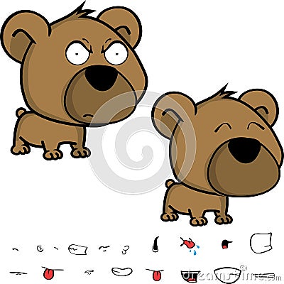 Grumpy little big head baby teddy bear expressions set Vector Illustration