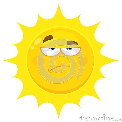 Grumpy Yellow Sun Cartoon Emoji Face Character With Sadness Expression Vector Illustration