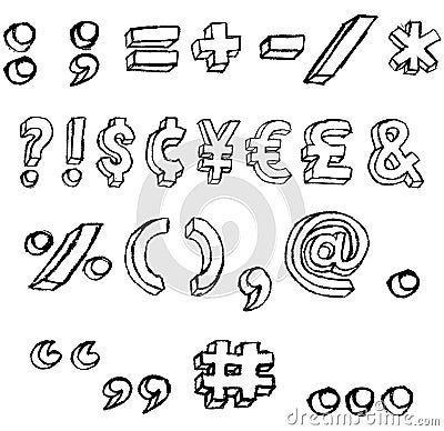 Grunge 3D Symbols in black and white Stock Photo