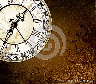 Grunge abstract background with antique clocks Vector Illustration
