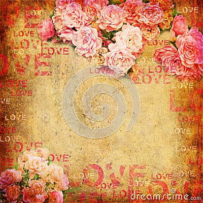 Grunge abstract background with roses Stock Photo