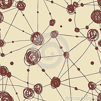 Grunge abstract linear net pattern. Seamless atomic lattice elements Vector Illustration