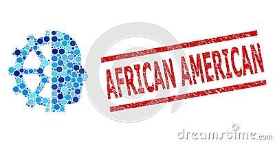 Grunge African American Stamp Seal and Cyborg Gear Composition of Circles Vector Illustration
