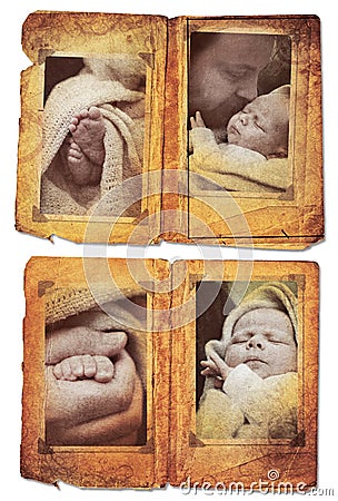 Grunge album pages with photo frames Stock Photo