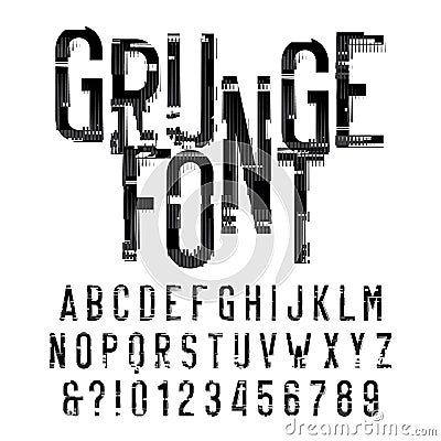 Grunge alphabet font. Distressed type letters and numbers on white background. Vector Illustration