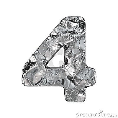 Grunge aluminium foil font number 4 FOUR 3D Cartoon Illustration