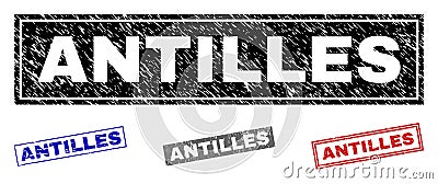 Grunge ANTILLES Textured Rectangle Watermarks Vector Illustration