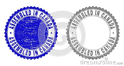 Textured ASSEMBLED IN CANADA Scratched Stamps Vector Illustration