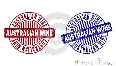 Grunge AUSTRALIAN WINE Textured Round Stamps Vector Illustration