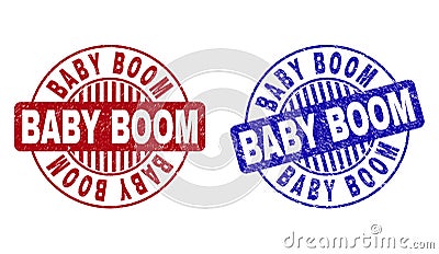 Grunge BABY BOOM Scratched Round Stamps Vector Illustration