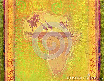 Grunge background with African continent Cartoon Illustration