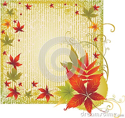 Grunge background with Autumn Leafs. Thanksgiving Vector Illustration