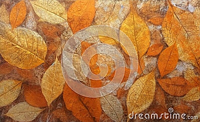 Vintage canvas background with autumn leaves. Stock Photo