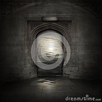 Grunge background with magical sandstone doorway Stock Photo