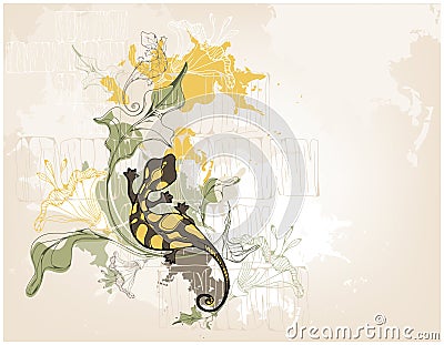 Grunge background with salamander Vector Illustration