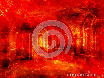 grunge background with space for text, fire burning building Stock Photo