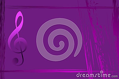 Treble clef musical poster. Purple grunge background. Vector Illustration