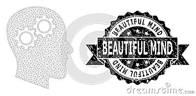 Grunge Beautiful Mind Ribbon Watermark and Mesh 2D Head Gears Vector Illustration