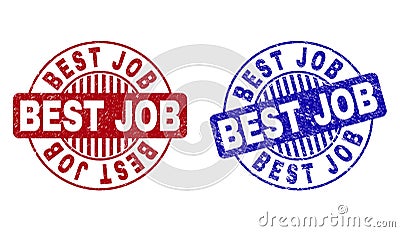 Grunge BEST JOB Scratched Round Stamps Vector Illustration