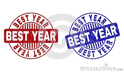 Grunge BEST YEAR Textured Round Stamps Vector Illustration