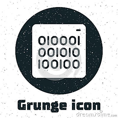 Grunge Binary code icon isolated on white background. Monochrome vintage drawing. Vector Vector Illustration
