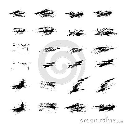 Grunge black splashes isolated on a white background. Texture shape for design. Abstract art set drawing. Handwork Vector Illustration