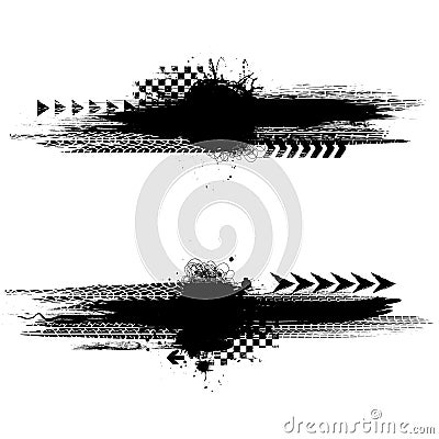 Grunge black tire track banners Vector Illustration