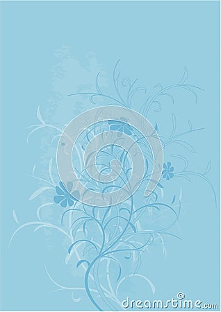 Grunge blue background with floral motives Cartoon Illustration