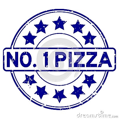 Grunge blue number one pizza with star icon round rubber stamp on white background Vector Illustration