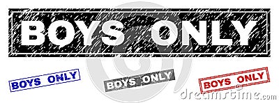 Grunge BOYS ONLY Textured Rectangle Stamp Seals Vector Illustration