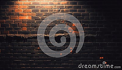 Grunge brick wall burning with abstract textured effect outdoors at night generated by AI Stock Photo