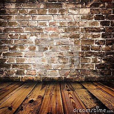 Grunge brick wall and wooden floor Stock Photo