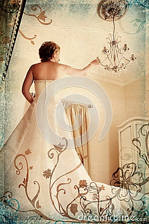 Grunge bride in white in roman Stock Photo