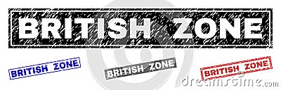 Grunge BRITISH ZONE Scratched Rectangle Stamps Vector Illustration