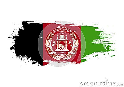 Grunge brush stroke with Afghanistan national flag. Watercolor painting flag. Symbol, poster, banner of the national flag. Vector Vector Illustration