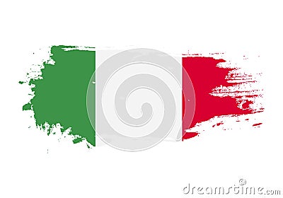 Grunge brush stroke with italy national flag. Watercolor painting flag. Symbol, poster, banner. Vector Isolated on white Vector Illustration