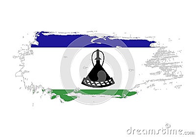 Grunge brush stroke with Lesotho national flag. Watercolor painting flag. Symbol, poster, banner. Vector Isolated on white Vector Illustration