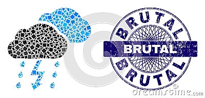 Grunge Brutal Badge and Geometric Thunderstorm Mosaic Vector Illustration