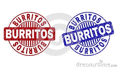 Grunge BURRITOS Scratched Round Watermarks Vector Illustration