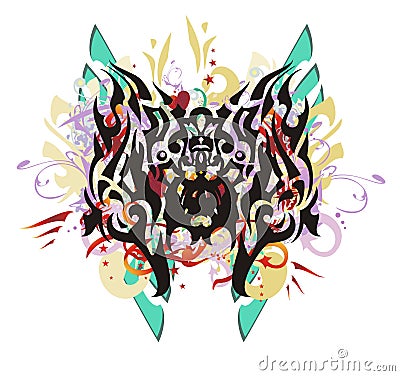 Grunge butterfly with colorful twirled elements Vector Illustration