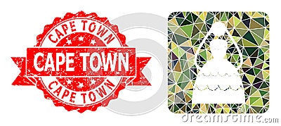 Grunge Cape Town Stamp Seal And Bride Polygonal Mocaic Military Camouflage Icon Vector Illustration