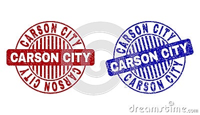 Grunge CARSON CITY Scratched Round Watermarks Vector Illustration