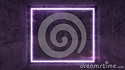 Grunge cement background with purple neon light frame, 3d rendering Stock Photo