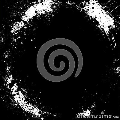Grunge circle and blot splatter frame. Splash ink round border. Round text box and grunge blotches. Splatter design element. Dirty Stock Photo
