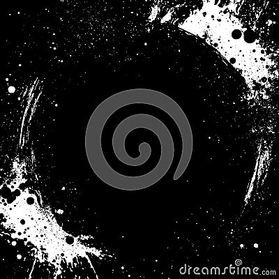 Grunge circle and blot splatter frame. Splash ink round border. Round text box and grunge blotches. Splatter design element. Dirty Stock Photo