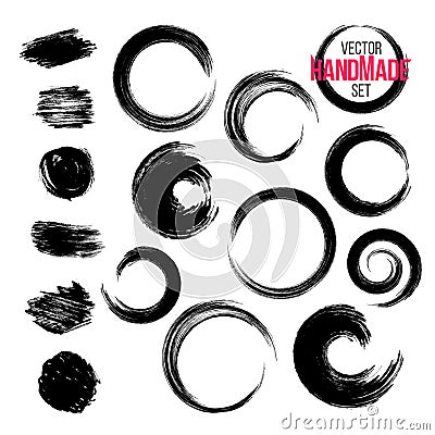 Grunge circle brush strokes set. Hand made Vector Illustration