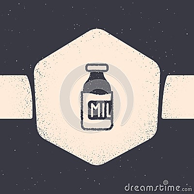Grunge Closed glass bottle with milk icon isolated on grey background. Monochrome vintage drawing. Vector Vector Illustration